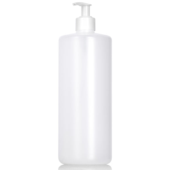 Natural Clear HDPE Plastic Squeeze Bottle White Lotion Pump - 32 oz (6 pack)