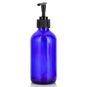 4 oz Cobalt Blue Glass Boston Round Bottle with Black Lotion Pump (12 Pack)