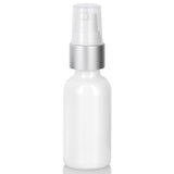 1 oz High Shine Gloss White Glass Boston Round Bottle with Silver Treatment Pump (12 Pack)