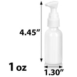 High Shine Gloss White Glass Boston Round Bottle with White Lotion Pump (12 Pack)