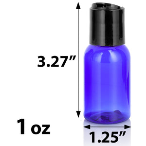 Cobalt Blue Plastic PET Boston Round Bottle with Black Disc Cap (12 Pack)