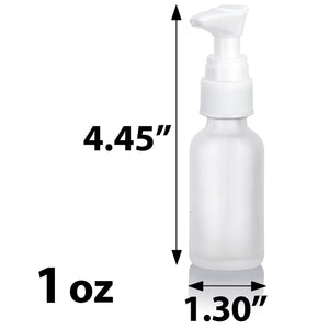 Frosted Clear Glass Boston Round Bottle with White Lotion Pump (12 Pack)