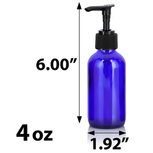 Cobalt Blue Glass Boston Round Bottle with Black Lotion Pump (12 Pack)