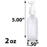 2 oz Frosted Clear Glass Boston Round Bottle with White Lotion Pump (12 Pack)