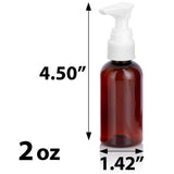 Amber Plastic PET Boston Round Bottle with White Lotion Pump (12 Pack)