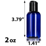 Cobalt Blue Plastic PET Boston Round Bottle with Black Disc Cap (12 Pack)