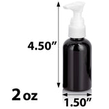 Black Plastic PET Boston Round Bottle with White Lotion Pump (12 Pack)