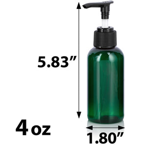 Green Plastic PET Boston Round Bottle with Two Toned Black Lotion Pump - 4 oz (12 Pack)