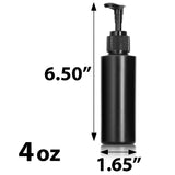 Black Plastic HDPE Cylinder Squeeze Bottle with Black Lotion Pump (12 Pack)