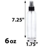 Clear Plastic PET Slim Cosmo Round Bottle with Black Fine Mist Sprayer - 6 oz (12 Pack)