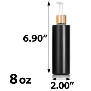 Black Plastic HDPE Cylinder Squeeze Bottle with Gold Lotion Pump (12 Pack)
