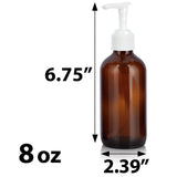 Amber Glass Boston Round Bottle with White Lotion Pump (12 Pack)