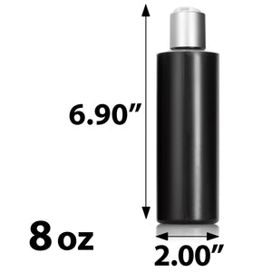 Black Plastic HDPE Cylinder Squeeze Bottle with Silver Disc Cap (12 Pack)