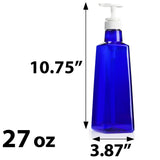 Cobalt Blue Plastic Triangle Bottle with White Lotion Pump - 27 oz (6 Pack)