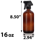 Amber Glass Boston Round Bottle with Black Trigger Sprayer (4 Pack) - JUVITUS