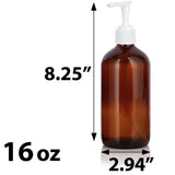 Amber Glass Boston Round Bottle with White Lotion Pump (12 Pack)