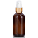 4 oz Amber Glass Boston Round Bottle with Gold Fine Mist Sprayer (12 Pack)