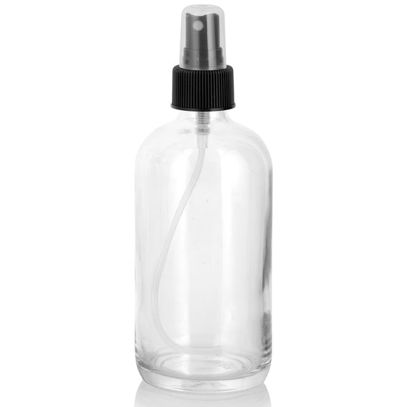Clear Thick Plated Glass Boston Round Bottle with Black Fine Mist Sprayer (12 Pack)