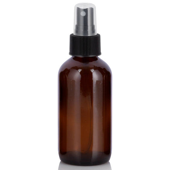 Amber Glass Boston Round Bottle with Black Fine Mist Spray (12 Pack) - JUVITUS