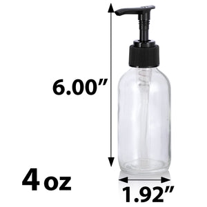 Clear Glass Boston Round Bottle with Black Lotion Pump (12 Pack)