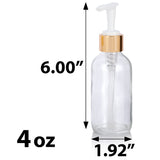 Clear Glass Boston Round Bottle with Gold Lotion Pump (12 Pack)