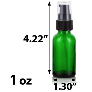 Green Glass Boston Round Bottle with Black Treatment Pump (12 Pack)