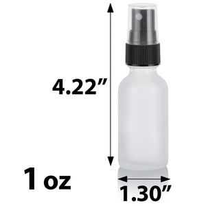 Frosted Clear Glass Boston Round Bottle with Black Fine Mist Sprayer (12 Pack)