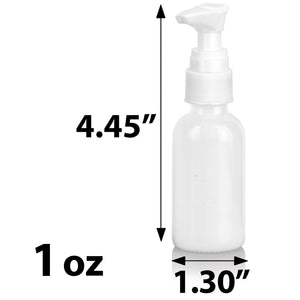 Opal White Glass Boston Round Bottle with White Lotion Pump (12 Pack)