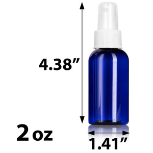 Cobalt Blue Plastic PET Boston Round Bottle with White Fine Mist Sprayer (12 Pack) - JUVITUS