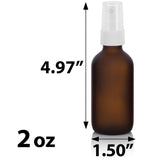 Frosted Amber Glass Boston Round Bottle White Fine Mist Sprayer (12 Pack)