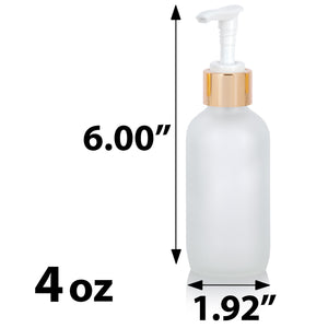 Frosted Clear Glass Boston Round Bottle with Gold Lotion Pump (12 Pack)