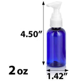Cobalt Blue Plastic PET Boston Round Bottle with White Lotion Pump (12 Pack)