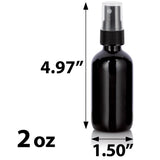 Black Glass Boston Round Bottle with Black Fine Mist Sprayer (12 Pack)