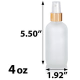 Frosted Clear Glass Boston Round Bottle with Gold Fine Mist Sprayer (12 Pack)