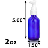 Cobalt Blue Glass Boston Round Bottle with White Lotion Pump (12 Pack)