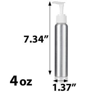 Silver Metal Aluminum Bottle with White Lotion Pump - 4 oz (6 Pack)