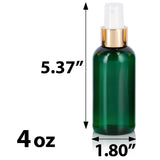 Green Plastic PET Boston Round Bottle with Gold Fine Mist Sprayer - 4 oz (12 Pack)