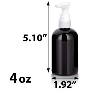 Black Plastic PET Boston Round Bottle with White Lotion Pump (12 Pack)