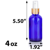 Cobalt Blue Glass Boston Round Bottle with Gold Fine Mist Sprayer (12 Pack)