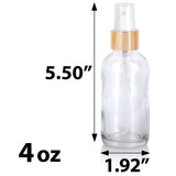 4 oz Clear Glass Boston Round Bottle Gold Metal Lotion Pump and Gold Fine Mist Sprayer