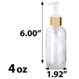 4 oz Clear Glass Boston Round Bottle Gold Metal Lotion Pump and Gold Fine Mist Sprayer
