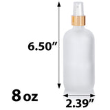 Frosted Clear Glass Boston Round Bottle with Gold Fine Mist Sprayer (12 Pack)