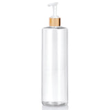 Clear Plastic PET Cylinder Bottle with Gold Lotion Pump (12 Pack)