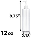 Clear Plastic PET Cylinder Bottle with White Lotion Pump (12 Pack)