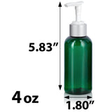 Green Plastic PET Boston Round Bottle with Silver Lotion Pump - 4 oz (12 Pack)