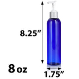 Cobalt Blue Plastic PET Slim Cosmo Bottle with Silver Lotion Pump (12 Pack)