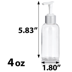 Clear Plastic PET Boston Round Bottle with Silver Lotion Pump (12 Pack)
