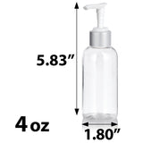 Clear Plastic PET Boston Round Bottle with Silver Lotion Pump (12 Pack)