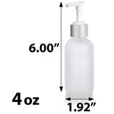 Frosted Clear Glass Boston Round Bottle with Silver Lotion Pump (12 Pack)
