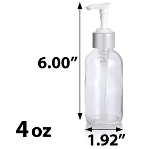 Clear Glass Boston Round Bottle with Silver Lotion Pump (12 Pack)